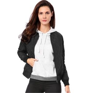 NWOT! Allegra K Women's Quilted Zip-Up Raglan
Sleeves Bomber Jacket Black XS